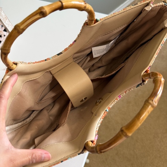 JustFab Wicker Circle Bag with Cane Handle and Boho Colors - Picture 5 of 9